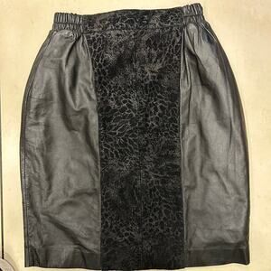 Vintage Agler Genuine Leather Midi Skirt Black Panel Back Zip Ko